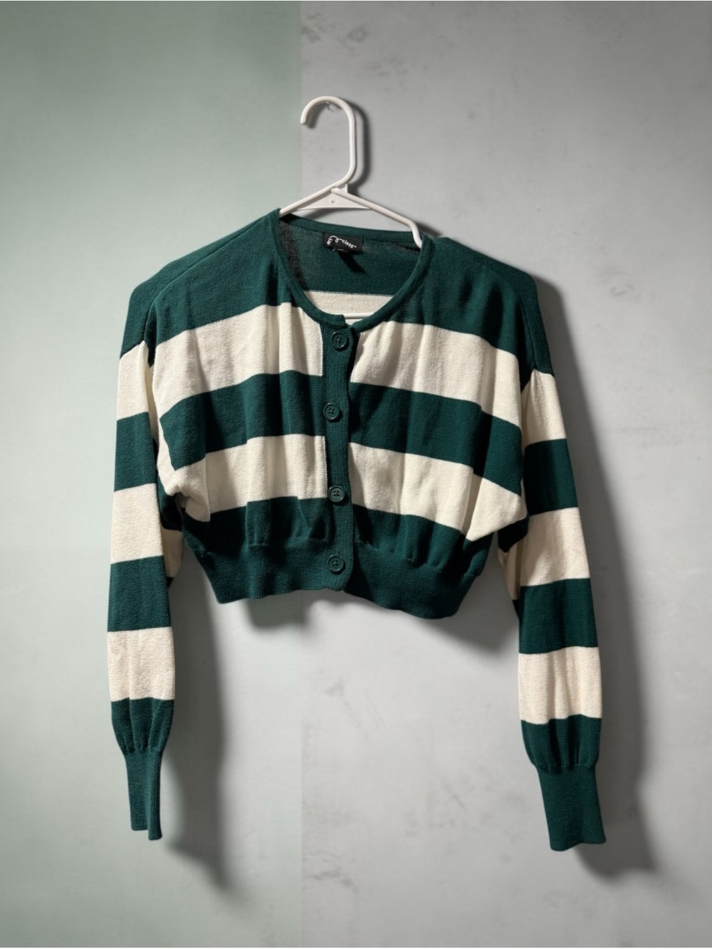Girls Art Class Striped Crop Cardigan Sweater in Green and White